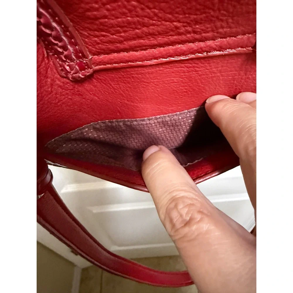 Coldwater Creek‎ Red Leather Shoulder Bag Heart Silver Tote Purse Multi Pocket
